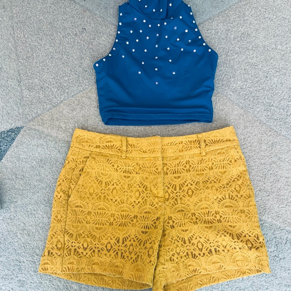 Ann Taylor Factory Mustard Yellow Lace Shorts
